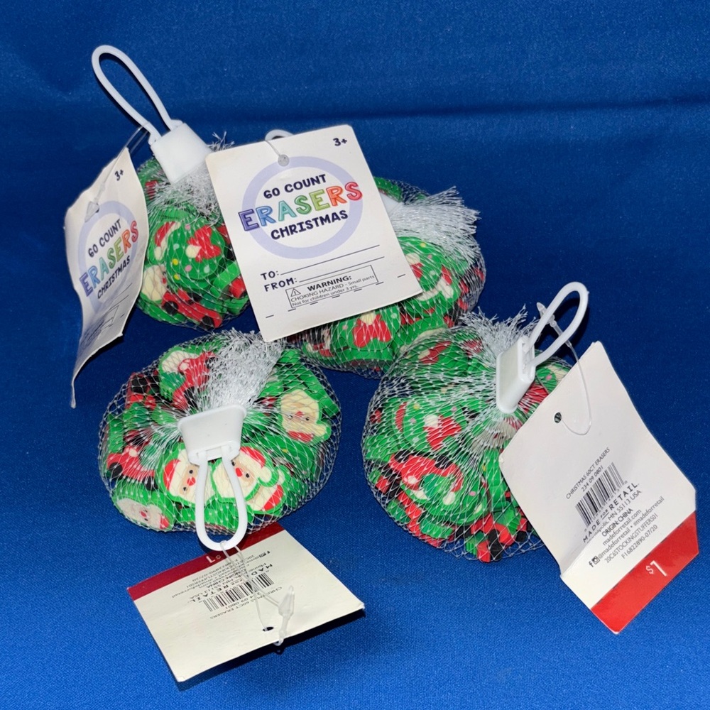 Christmas Target Dollar spot Erasers Green Red Santa Wreath Little Red truck